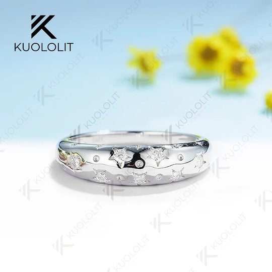 Kuololit 0.21CTW Moissanite Starburst Band Engagement Rings for Women Solid 18K14K10K White Gold for Christmas Anniversary Gifts