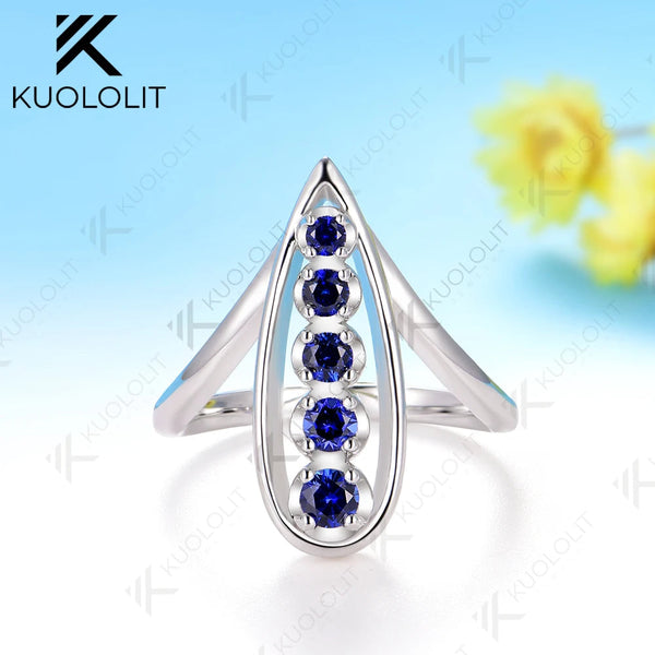 Kuololit 0.45CTW Lab Grown Blue Sapphire Custom Ring for Men Women Solid 10K 14K White Gold Engagement Ring for Christmas Gifts
