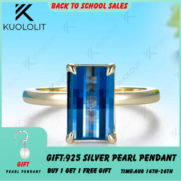 Kuololit 4.5CT Teal Blue Lab Grown Gemstone Unique Grid Unique Cutting Custom Ring for Women Solid 14K 10K 585 for Christmas