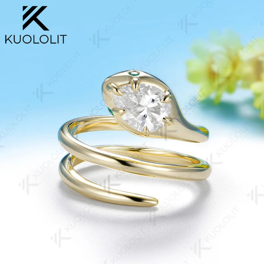 Kuololit 1.25ct Moissanite Eemerald Snake Custom Ring for Women Solid 14K10K 585 Yellow Gold for Engagement Christmas Gift Party