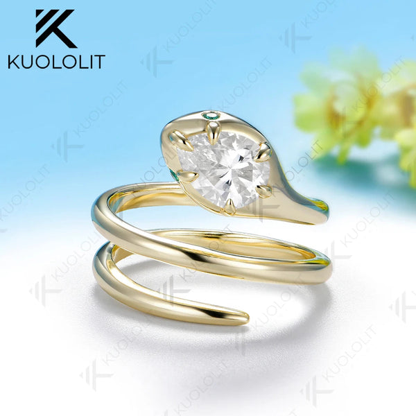 Kuololit 1.25ct Moissanite Eemerald Snake Custom Ring for Women Solid 14K10K 585 Yellow Gold for Engagement Christmas Gift Party