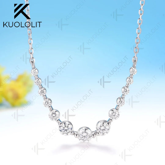 Kuololit 1.3CTW Moissanite Necklace for Women Men Solid 585 14K 10K Yellow Gold Round Bezel Set  for Anniversary Christmas Gifts