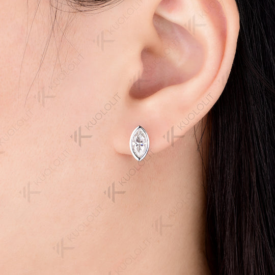 Kuololit 1CTW Marquise Moissanite Lab Grown Ruby Emerald Clip Earrings for Women Solid 14K10K 585 Rose Gold Earrings for Engagement Christmas Gifts