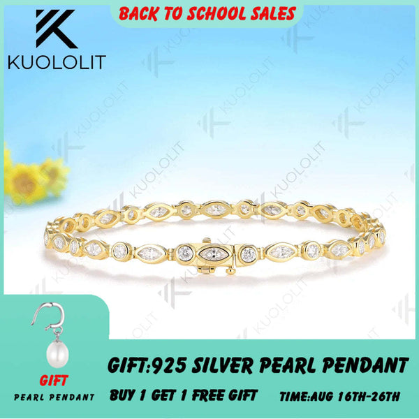 Kuololit 4.5CTW Marquise Moissantie Custom Bracelet for Women Men 14K 10K 585 Yellow Gold Custom Bracelet for Christmas Jewelry
