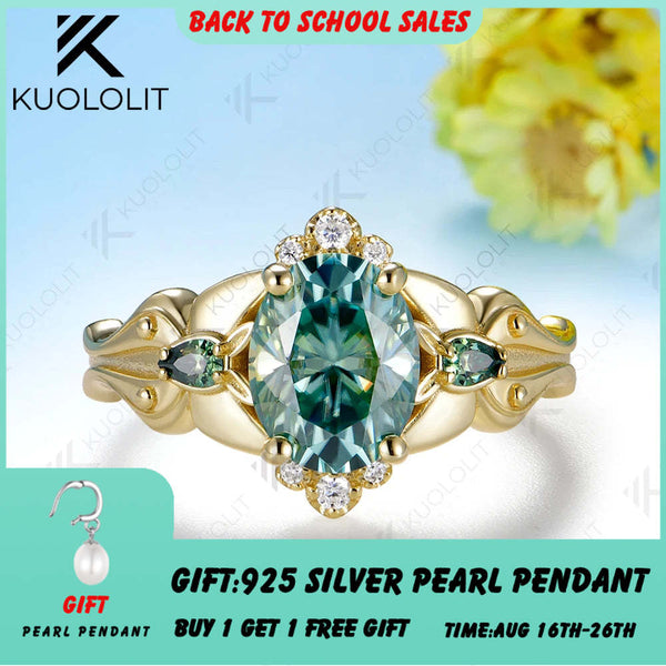 Kuololit 2CT Cyan Oval Moissanite Custom Ring for Women Solid 14K 10K  Yellow Gold Ring for Anniversary Christmas Gift