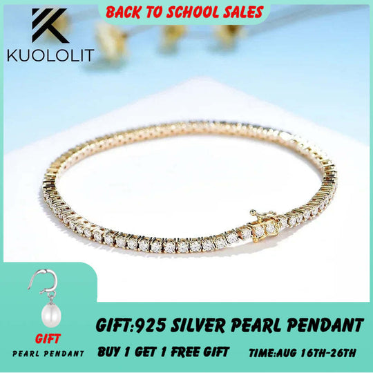 Kuololit Moissanite Bracelet for Women Solid 14K 10K Yellow Gold GRA Moissanite Tennis Bracelet for Engagement Christmas Gifts