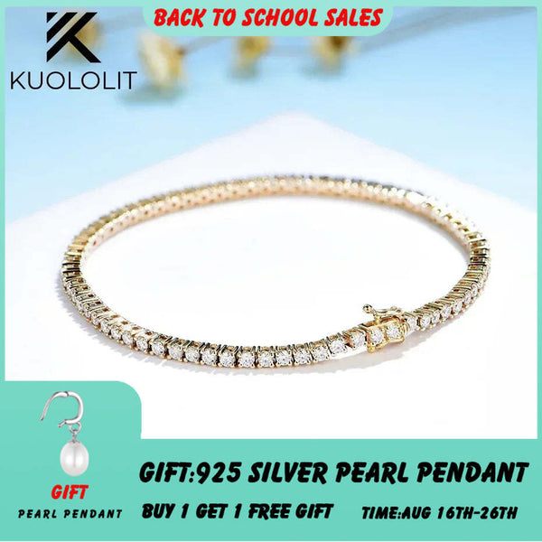 Kuololit Moissanit-Armband für Damen, massives 14K/10K Gelbgold, GRA Moissanit-Tennisarmband, ideales Geschenk zur Verlobung oder zu Weihnachten 