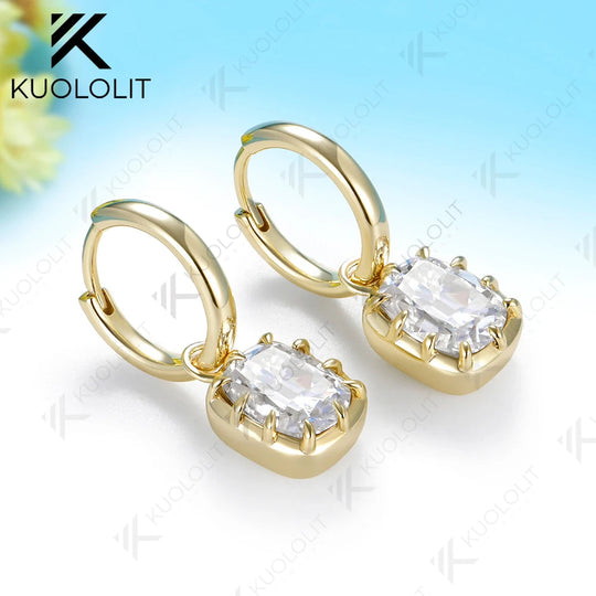 Kuololit 6CTW OMC Moissanite Custom Hoop Earrings for Women Solid 14K 10K 585 Yellow Gold Earrings for Engagement Christmas Gift
