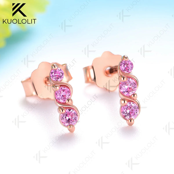 Kuololit 0.16CTW Lab Grown Pink Sapphire Custom Stud Earrings for Women Solid 14K10K Gold Silver Yellow Gold for Party Christmas