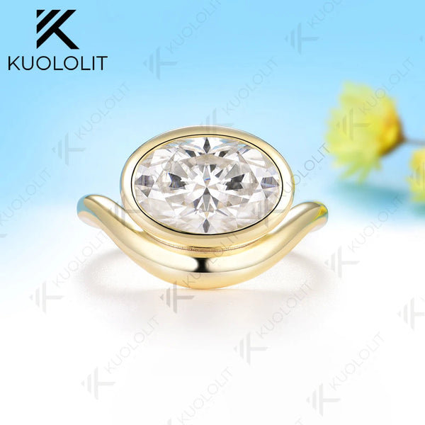 Kuololit 4.5CT Oval Moissanite Custom Engagement Ring for Women Solid 14K 10K 585 Yellow Gold  Ring for Christmas Gifts Party