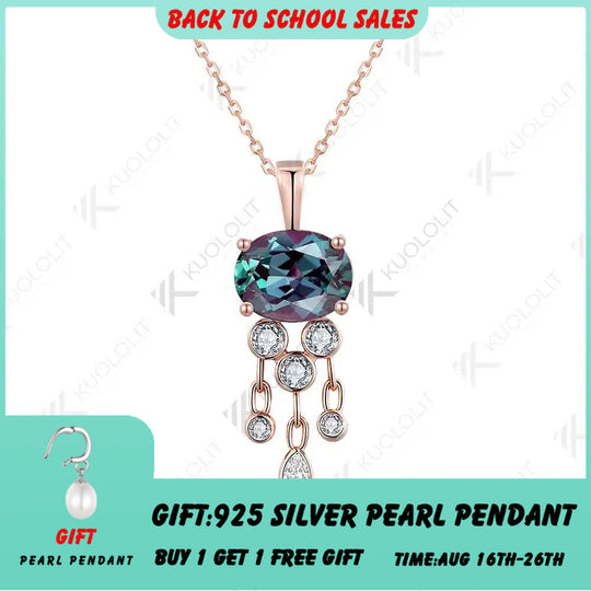 Kuololit 3CT Lab Grown Alexandrite with Moissanite Necklace for Women Solid 18K 14K 10K 585 Yellow Gold Pendant for Christmas