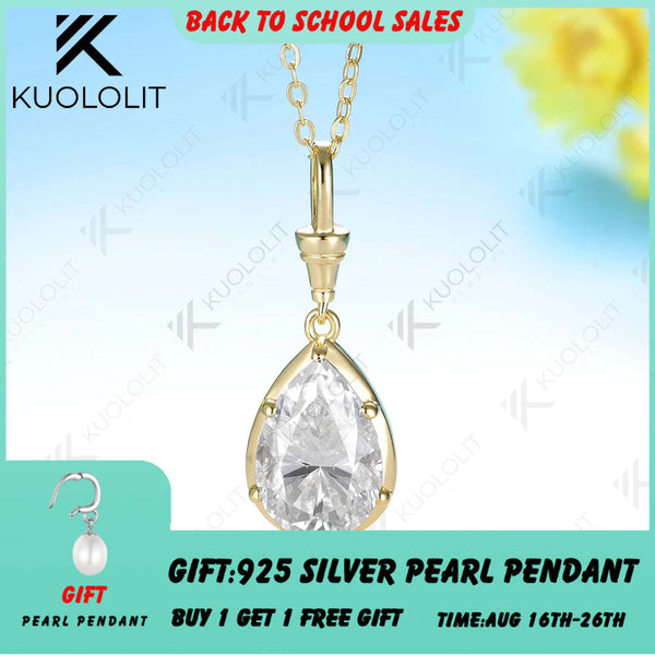 Kuololit 5CT Pear Cut Moissanite Custom Necklace for Women Solid 585 14K 10K Yellow Gold Necklace for Christmas Gifts Engagement