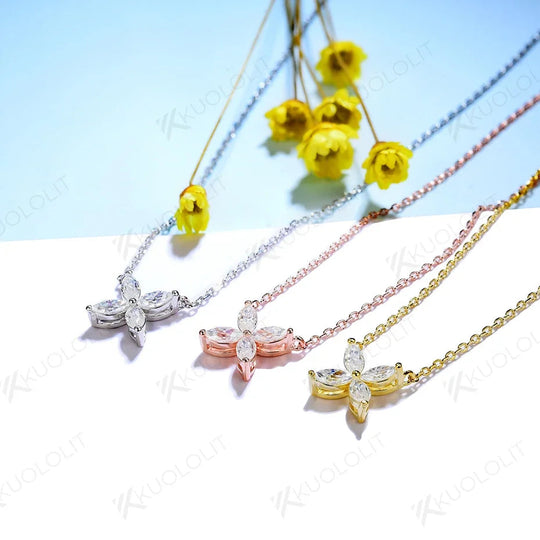Kuololit Marquise Moissanite Earrings Necklace for Women solid 18K 14K Gold 925 silver Flower Earrings and Necklace for party