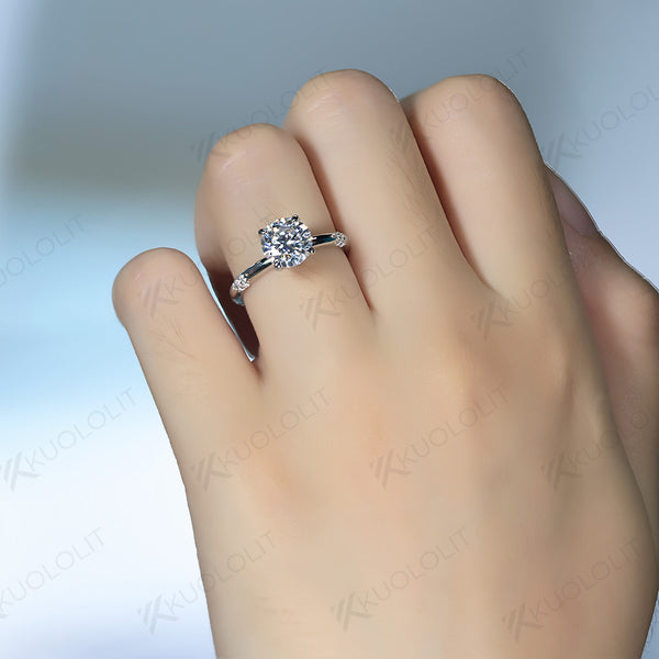 Kuololit Moissanite Rings for Women Solid 14K 10K 925 Sliver White Gold 1CT Round Cut Sparkle for Anniversary Wedding Engagement
