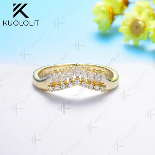 Kuololit 0.6CTW Marquise Moissanite Band for Women Men Solid 18K 14K 10K Gold Wedding Band Ring for Anniversary Engagement Party