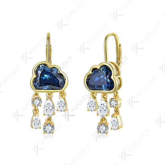 Kuololit 2CT Blue Cloudy Moissanite Clip Earrings for Women Solid 18K 14K 10K Gold Blue Rainny Hoop Earrings for Anniversary
