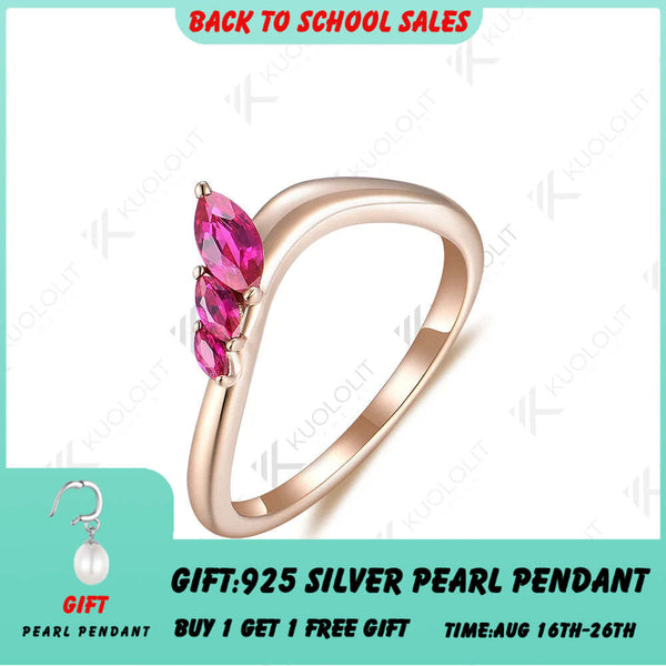 Kuololit 0.45CTW Marquise Cut Lab Grown Ruby Rings for Women Solid 18K 14K 585 Rose Gold  Wedding Band for Anniversary Christmas