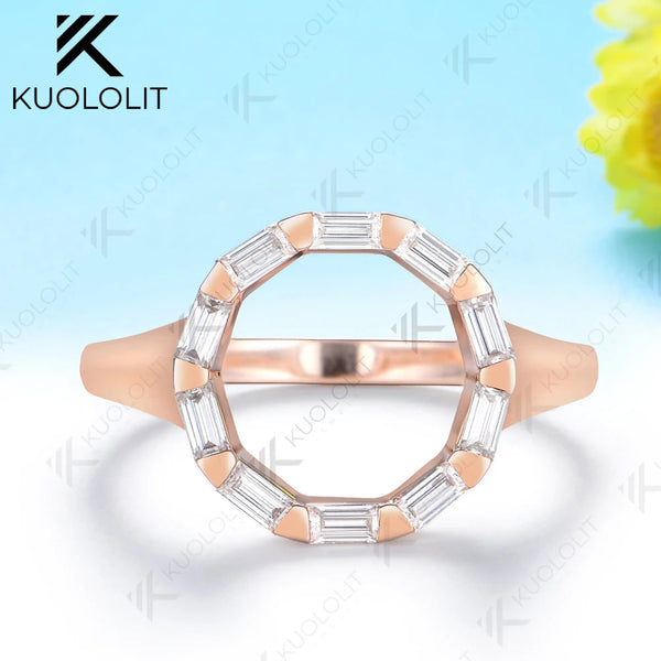 Kuololit 1CTW Moissanite Band Custom Ring for Women Solid 14K 10K Rose Circle Gold Ring for Anniversary Christmas Gifts Party