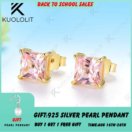 Kuololit 2.4CTW Lab Grown Pink Sapphire Custom Stud Earrings for Women Solid 14K 10K 585 Yellow Gold Stud Earrings for Christmas