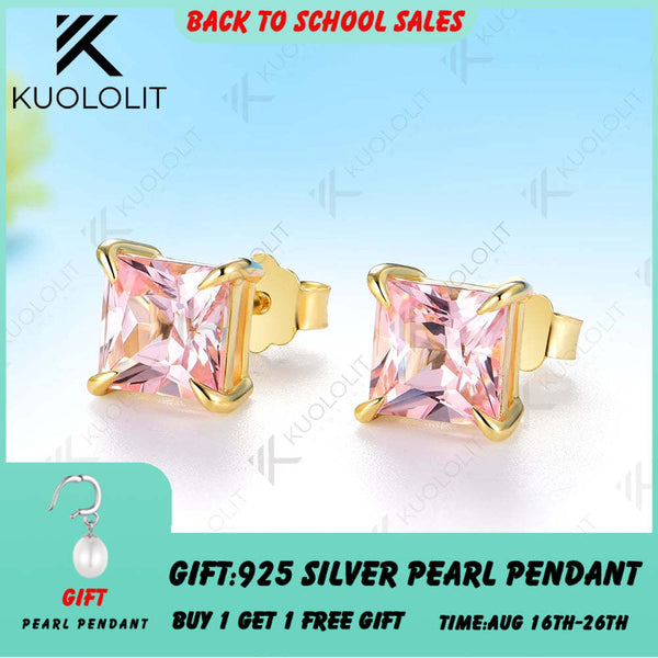 Kuololit 2.4CTW Lab Grown Pink Sapphire Custom Stud Earrings for Women Solid 14K 10K 585 Yellow Gold Stud Earrings for Christmas