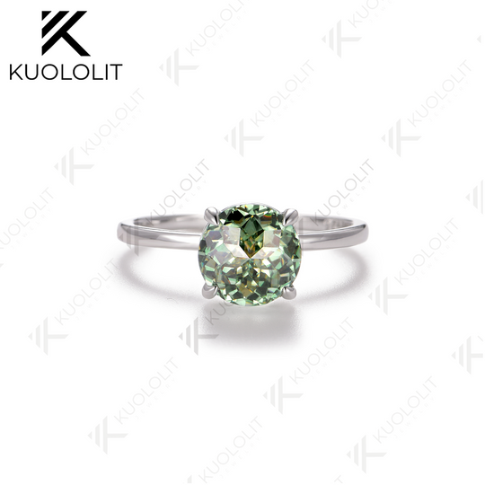 Kuololit 2CT Jubilee Cut Cyan Round Moissanite Ring for Women Solid 925 White Gold Engagement Ring for Christmas Gifts Party