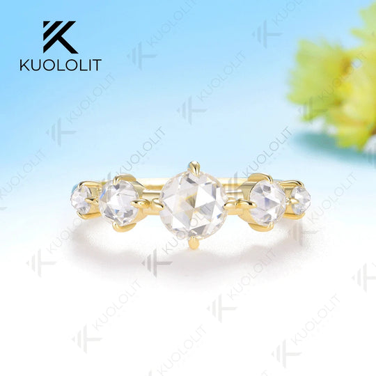 Kuololit 1.1CTW Rose Cut Moissanite Ring for Women Solid 585 18K 14K 10K Gold Wedding Band Ring for Anniversary Gifts Christmas