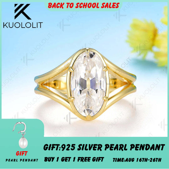 Kuololit 3CT OMC Oval Custom Moissanite Engagement Ring for Women Solid 14K 10K Yellow Gold Ring for Christmas Party Gifts