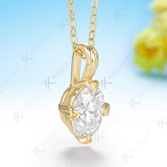 Kuololit 2CT Lab Pink Sapphire or Moissanite Set Necklace for Women Solid 14K 10K 585 Yellow Gold Necklace for Christmas Gifts Party