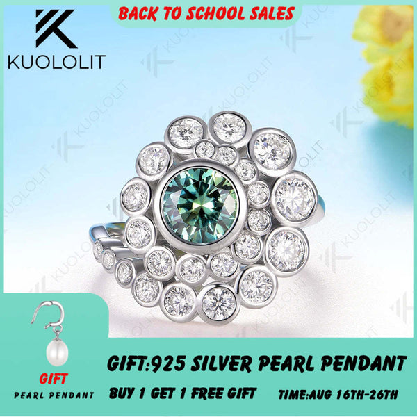Kuololit 1CT Cyan Moissanite Spiral Ring for Women Solid 14K 10K 585 White Gold Engagement Ring for Christmas Gifts Anniversary