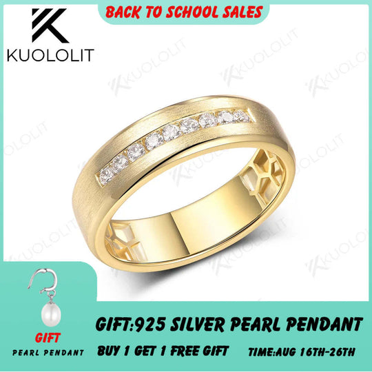 Kuololit 0.27CTW Lab Grown Diamond Brushed Band for Men Women Solid 10K 14K Gold 925 Sliver Round Cut For Wedding Christmas Gift