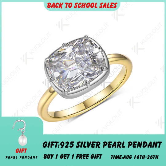 Kuololit 5-Karat-Moissanit-Ring im Kissenschliff für Damen, massiver zweifarbiger Ring aus 18-, 14- und 10-karätigem Gelbgold – ideal als Geschenk zum Jahrestag oder zur Verlobung. 