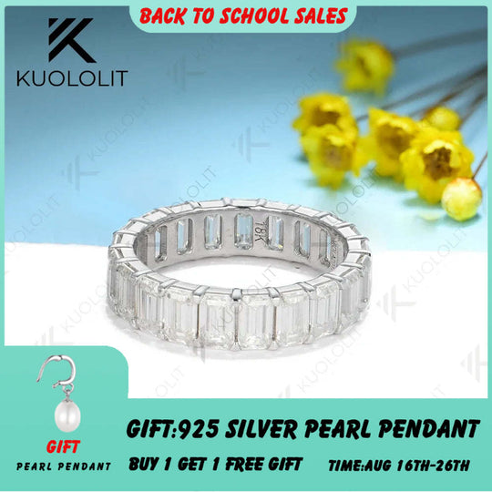 Kuololit 8.8CTW Moissanite Band Rings for Women PT950 Soild 14K 10K White Gold Emerald Luxury Band for Engagement Wedding Christmas