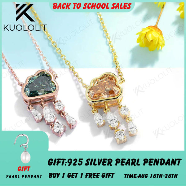 Kuololit 2 Karat Champagner-Cyan-Moissanit-Halskette für Damen, massives 14K/10K/585 Roségold, ideales Hochzeitsgeschenk 