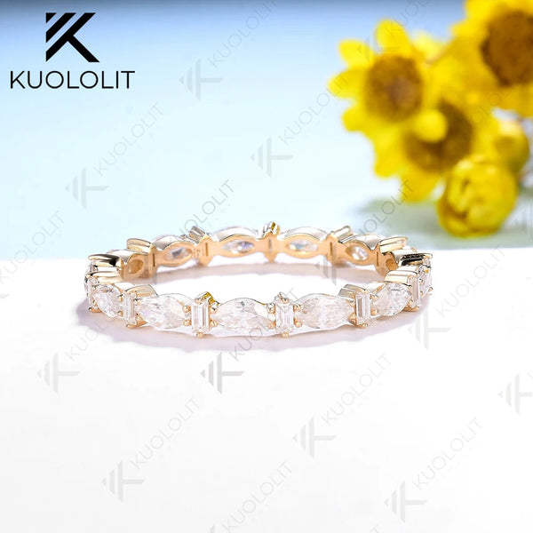 Kuololit Full Eternity Moissanite Band Rings for Women Men Solid 18K 14K 10K 925 Silver Yellow Gold for Anniversary Engagement