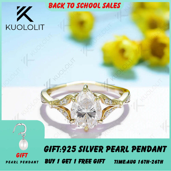 Kuololit 1,8 ct Birnenschliff Moissanit Ring aus 18K, 14K, 10K und 585 Gelbgold für Damen, Birnenförmiger D/VVS Moissanit Luxusring zur Verlobung 