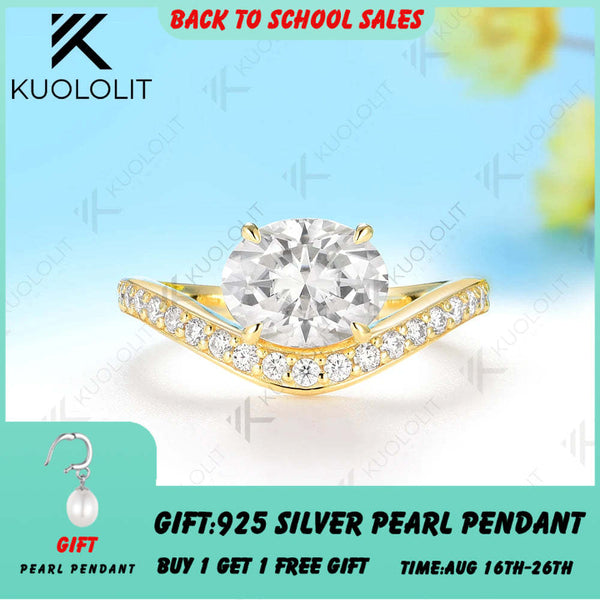 Kuololit 2CT Oval Moissanite Custom Ring for Women Solid 14K 10K 585 Yellow Gold Engagement Ring for Christmas Gifts Jewelry