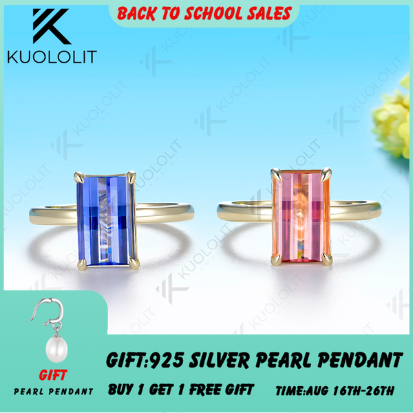 Kuololit 4.5CT Lab Grown Pink Sapphire Grid Unique Cutting Custom Ring for Women Solid 14K 10K 585 Yellow Gold for Christmas