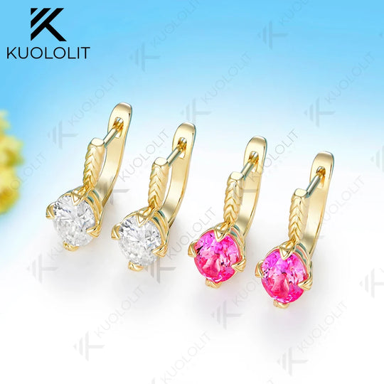 Kuololit 4CTW Oval Moissanite Lab Pink Sapphire Stud Earrings for Women Solid 14K 10K 585 Yellow Gold Oval Cut for Christmas Gifts Party