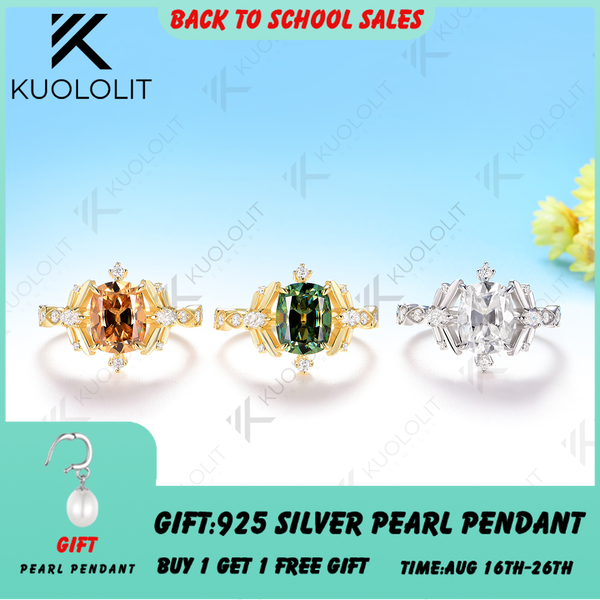 Kuololit 3CT OMC Cyan Champagne Moissanite for Women Solid 14K 10K 585 Yellow Gold Cushion Engagement Ring for Christmas Gifts