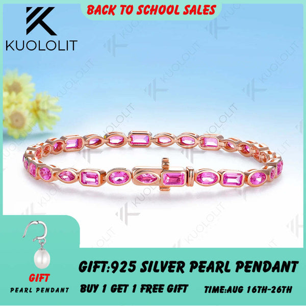 Kuololit 10CTW Lab Grown Pink Sapphire Custom Bracelet for Women Men 14K 10K 585 Yellow Gold Custom Bracelet for Christmas Gifts