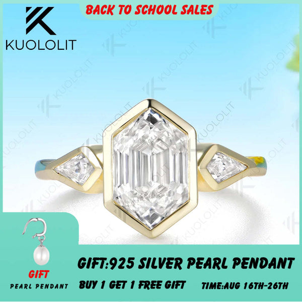 Kuololit 3.5CT Hexagon Cut Custom Ring for Women Solid 14K 10K 585 Yellow Gold Engagement Ring for Christmas Gifts Party