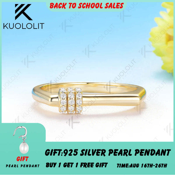 Kuololit 0.11CTW Moissanite Band Ring for Women Solid 14K 10K 585 Yellow Gold Wedding Band for Christmas Gifts Anniversary New