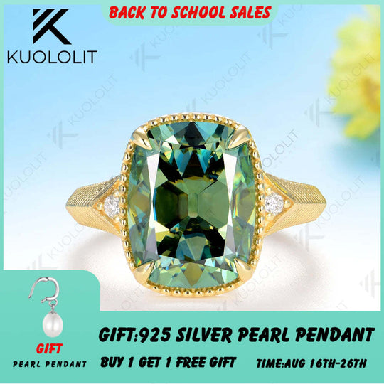 Kuololit 7CT OMC Cyan Cushion Custom Moissanite Engagement Ring for Women Solid 14K 10K 585 Yellow Gold Ring for Christmas Gifts