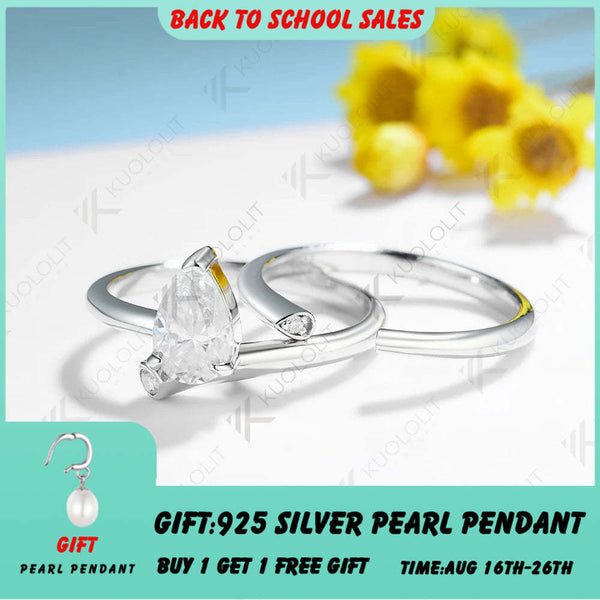 Kuololit 1-Karat-Moissanit-Ring für Damen, massives 18K, 14K, 10K, 585 Weißgold, Birnenfassung, perfektes Geschenk zur Verlobung, zu Weihnachten oder zum Jahrestag 