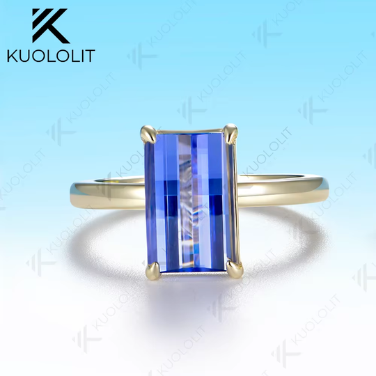 Kuololit 4.5CT Lab Grown Pink Sapphire Grid Unique Cutting Custom Ring for Women Solid 14K 10K 585 Yellow Gold for Christmas