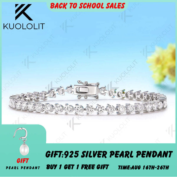Kuololit 5.2CTW Lab Grown Diamonds Tennis Bracelet for Women Solid 14K 10K Yellow Gold Three Prong Bracelet for Christmas Party