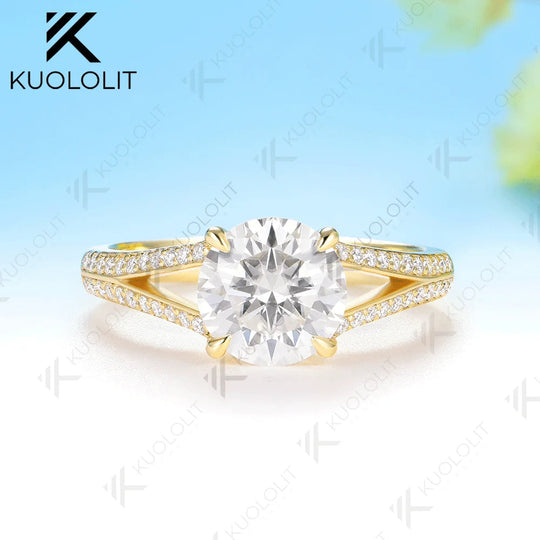 Kuololit 2CT Round Moissanite Ring for Women Solid 14K 10K 925 Sliver Yellow Gold Engagement Ring for Christmas Gifts Party