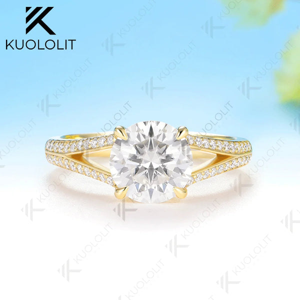 Kuololit 2CT Round Moissanite Ring for Women Solid 14K 10K 925 Sliver Yellow Gold Engagement Ring for Christmas Gifts Party