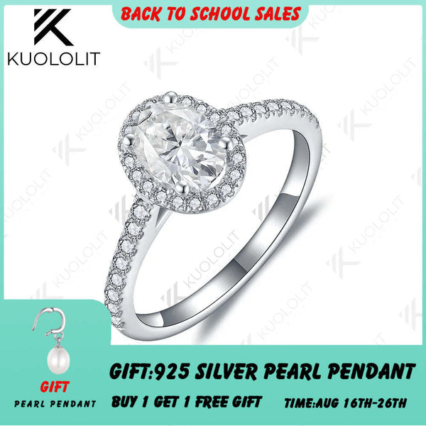 Kuololit 1CT Ovalschliff Labor-Diamant D/VS1 Ring für Damen PT950 Massives 14K 10K Weißgold für Hochzeit Verlobung Weihnachten 