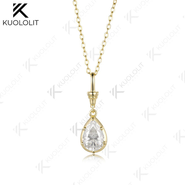 Kuololit 2CT Pear Cut IGI Lab Grown Diamonds Custom Necklace for Women Solid 585 14K 10K Yellow Gold Necklace for Christmas Gifts Party
